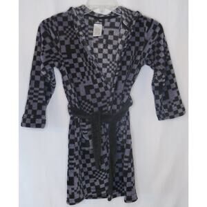 Cuddl Duds Youth Hooded Bath Robe Size M 8/10 Kids Gray Black Belt Pockets Cozy